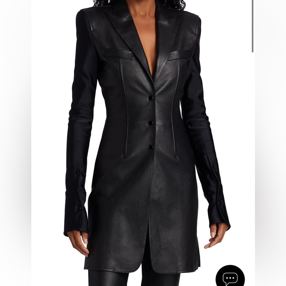 ALEXANDER WANG PEAK LAPEL LONG BLAZER WITH LEATHER COMBO